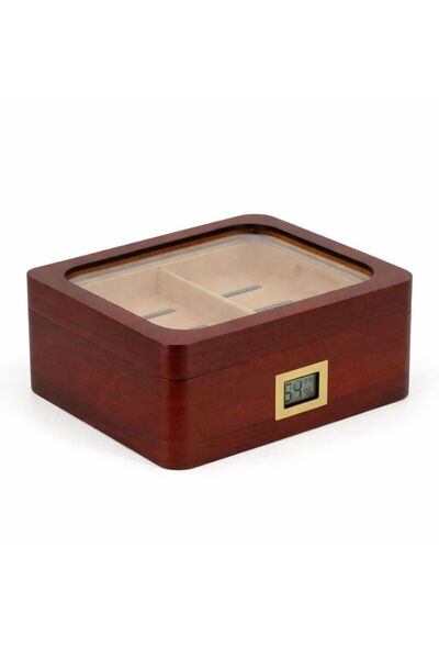 Falconetti Kahverengi iki Katlı Camlı Dijital Humidor Puro Kutusu rd64