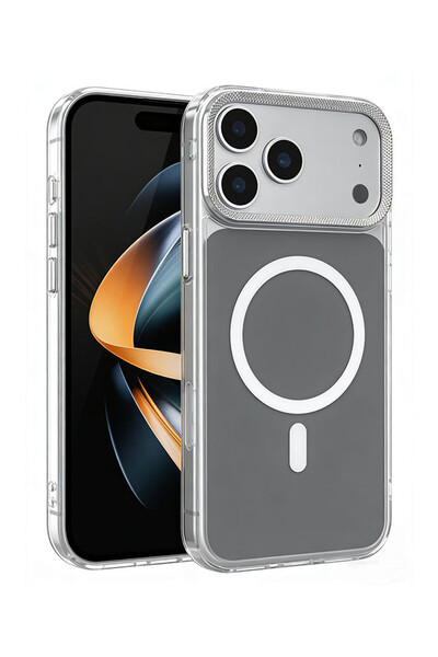 VERTEK MagShield Clear Frame Silicone Case, Metal Buttons for iPhone 17, Gray