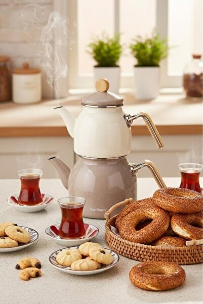 FeyzaDesign Ahşap Kulplu Nostaljik Çaydanlık Takımı, Şık ve Zarif Tasarım