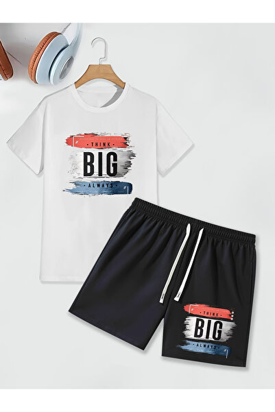 Rayan & Hoor Style Bi̇g B Printed Lower Upper Shorts T-Shirt Set - O Oversize...