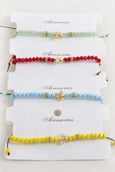 ZERO LAND سوار NRZSNT من الكريستال على شكل سلحفاة بـ مكرمية خيط (191613) - أصفر