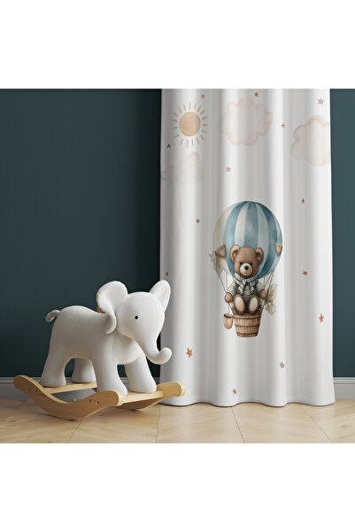 abathome Uçan balonda peluş ayı desenli,dijital baskılı çocuk odası çift kana...