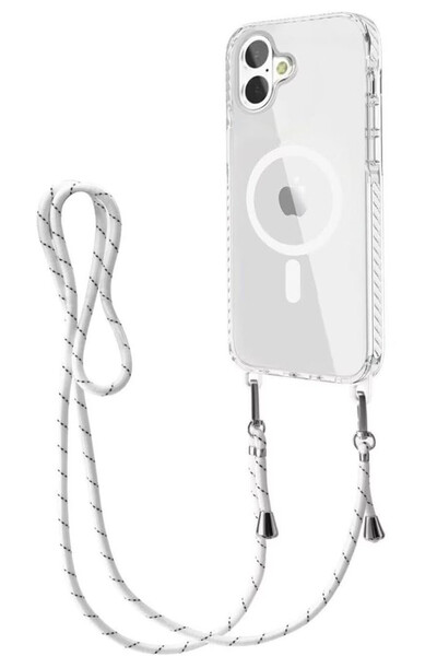 VERTEK Husa Silicon MagFrame AntiDrop Snur Detasabil pentru iPhone 16 Plus - Alb