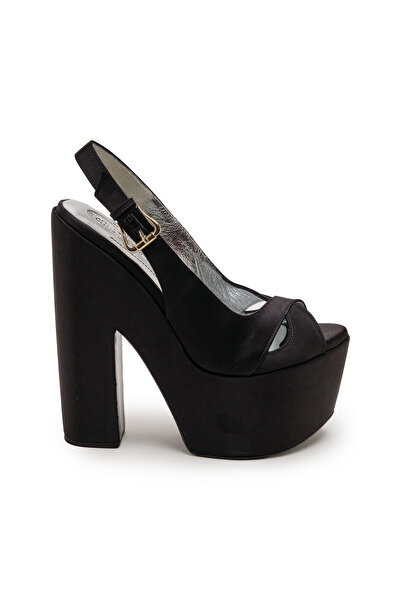 CANES AYAKKABI Kadın Siyah Saten Mantar Alt Yüksek Topuklu Ayakkabı