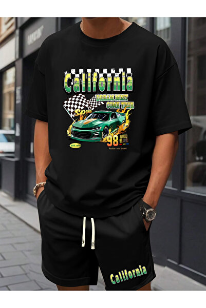 Rayan & Hoor Style Black Special Printed Top and Bottom Shorts T-Shirt Set- O...