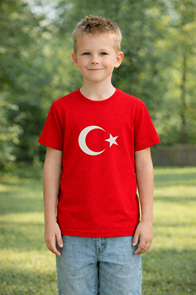 VODEXA Tricou pentru copii cu imprimeu steag turcesc 100% bumbac – Tricou roș...