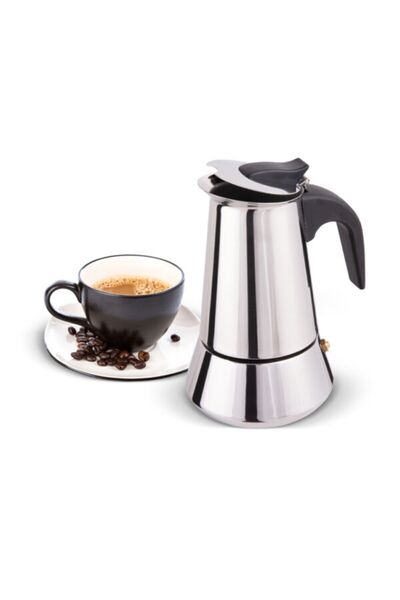 FeyzaDesign Paslanmaz Çelik Moka Pot 6 Kişilik Kahve Makinesi