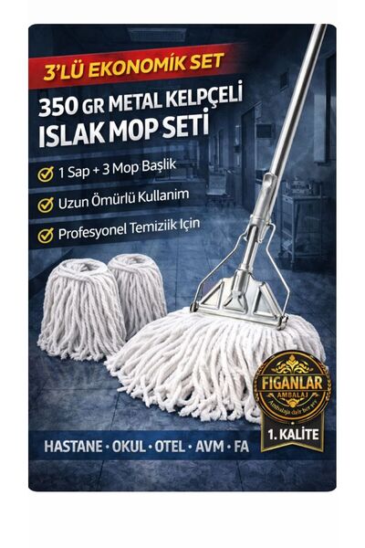 figanlar ambalaj 350 gr Metal Kelepçeli Islak Mop Seti – Profesyonel Temizlik...