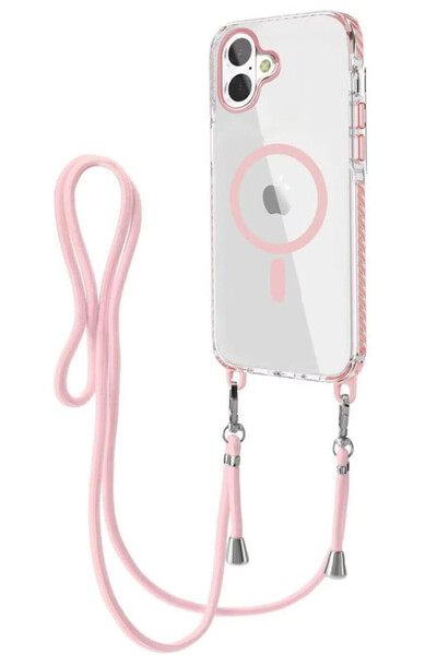 VERTEK Husa Silicon MagFrame AntiDrop Snur Detasabil pentru iPhone 16 Plus - Roz