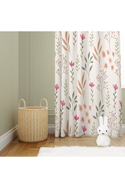 abathome Renkli, çiçek desenli,dijital baskılı çocuk odası çift kanat fon perde