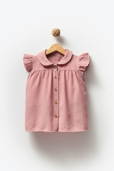 Bubbles %100 Pamuk Kız Bebek Önden Düğmeli Müslin Elbise