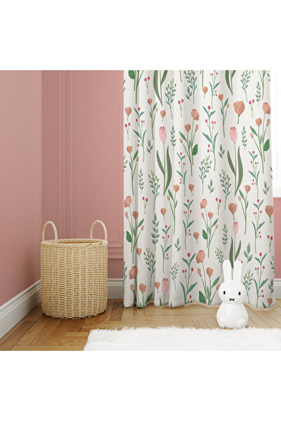 abathome Renkli, çiçek desenli,dijital baskılı çocuk odası çift kanat fon perde