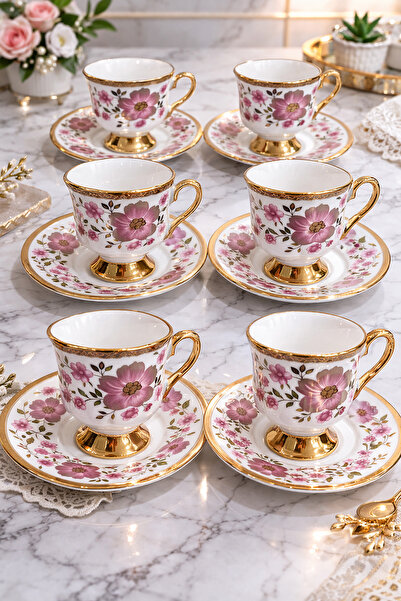 Ela&Elis فنجان قهوة تركي ذهبي مطلي بالذهب من جراسيلا سعة 90 سم مكعب - وردي مجفف