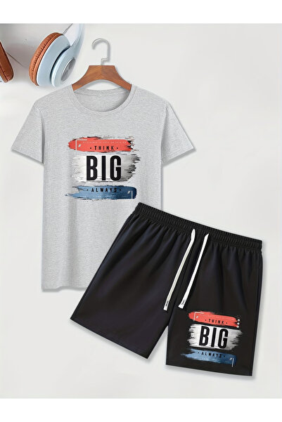 Rayan & Hoor Style Bi̇g B Printed Lower Upper Shorts T-Shirt Set - O Oversize...