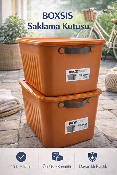 Boxsıs 15L Kapaklı Plastik Saklama Kutusu – Kulplu Çok Amaçlı Organizer Box