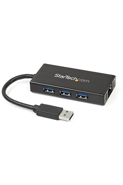 startech 3-Port Portable USB 3.0 Hub plus Gigabit Ethernet - Aluminum with Bu...