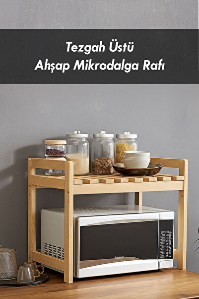 Moola Naturel Ahşap Mikrodalga Rafı, Tezgah Üstü Fırın & Baharat Düzenleyici ...