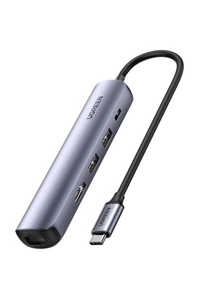 Ugreen Aluminiu, 4K, 2x USB, USB-C, HDMI, RJ45, PD 100 W, Lungime cablu 20 cm...