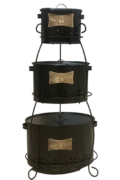 Reoona 3 Katlı Ferforje Lüx Patates, Soğan Ve Sarımsak Saklama Kovası Sepeti ...