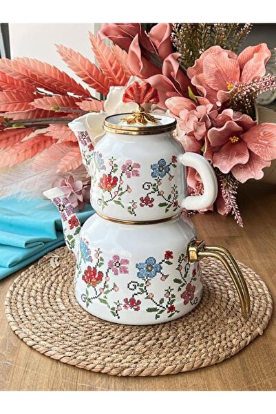 FeyzaDesign Şık Vintage Emaye Çaydanlık, Zarif ve Dayanıklı Tasarım