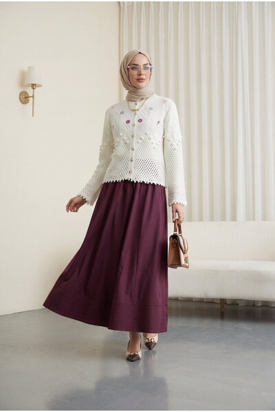 Modamorfo Flower Embroidered Pompom Knitwear Cardigan -White