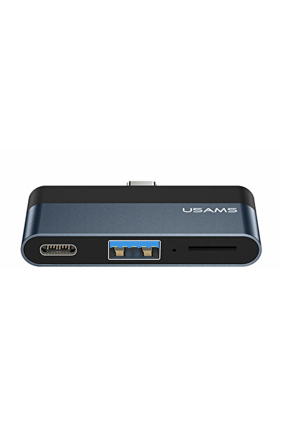 Usams Hub Tip-C cu 1xUSB, Tip-C, Micro SD - mini (US-SJ491) - Gri închis