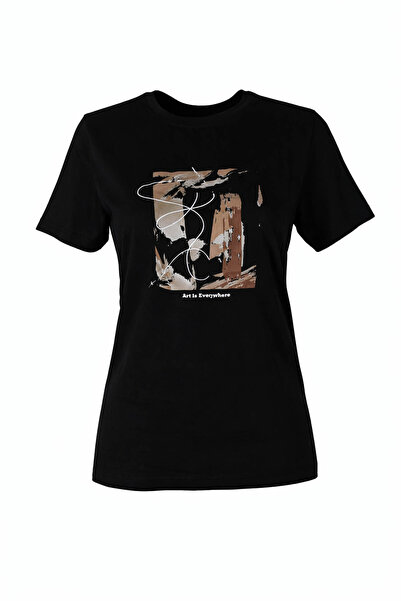 trender 26Yl71595006 Black Women's T-Shirt Autumn Print