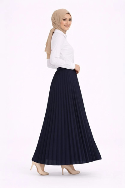 LUMİART Hijab White Shirt Pleated Skirt Double Set Casual and Office Chic - N...