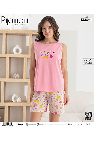 Pijamoni Pamuk komad ružičaste ženske pidžame sa tregerima i kratkim pantalonama