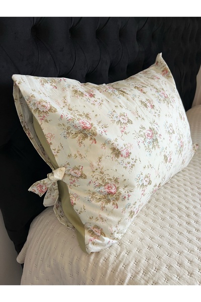 ToffyStore 100% Cotton Vintage Cream Flowered Pillowcase