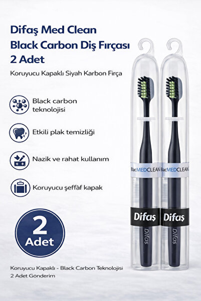 FREEDOM STOREE Difaş Med Clean Black Carbon Toothbrush Set with 2 Black Carbo...
