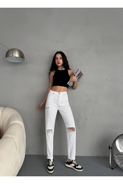 Aida Fashion Diz yırtık mom Jeans