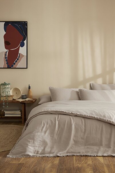 Özdilek سوفيا مقاس باتال مطاطي ملاءة سرير موسلين طقم غطاء لحاف بيج