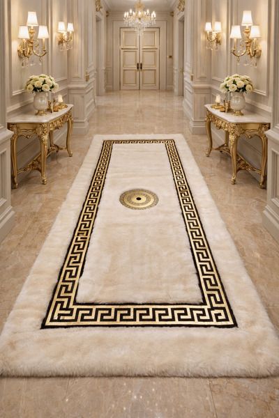 KRAL HOME Gold Varaklı Krem Renk Peluş Halı