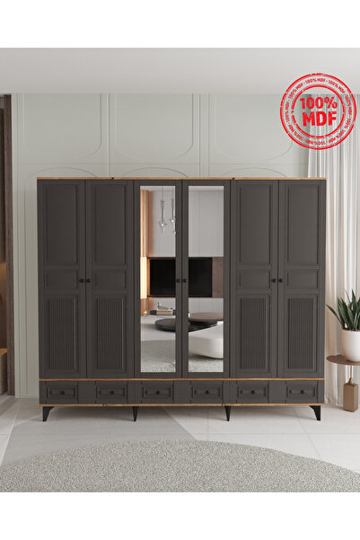 Teen & Bright NİL 6 KAPAKLI ÇEKMECELİ GARDIROP - TAMAMI MDF