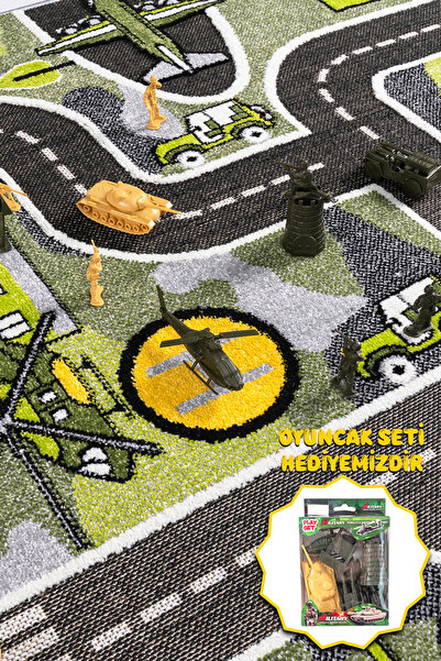 MELARİS HALI 3 Boyutlu Askeri Savaş Oyun Halısı Anaokul Kreş Dokuma Çocuk Oda...