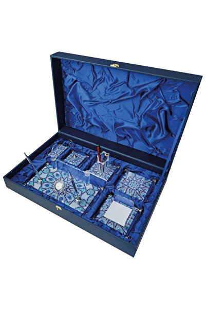 mercanpromosyon Kişiye Özel İsim Yazılı Ebru Desenli Lüks Kristal Masa Seti -...