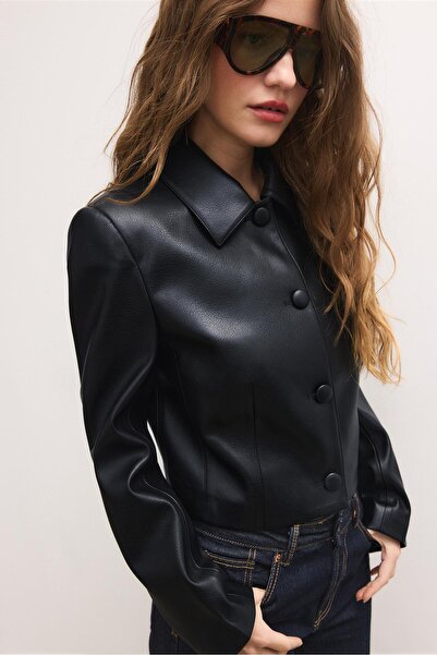 Stradivarius Crop suni deri blazer ceket