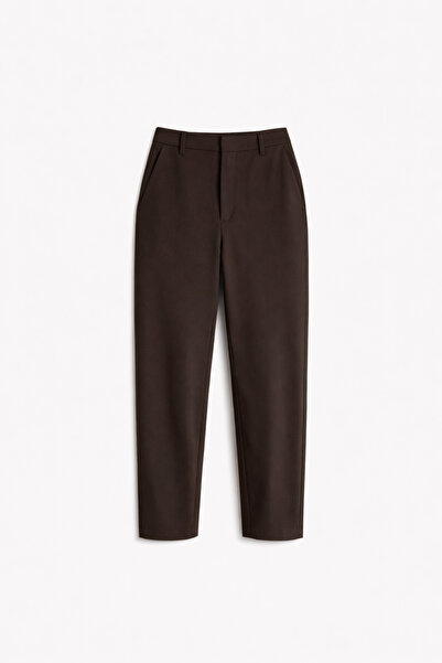 HAZELANNA Straight Cut Brown Fabric Trousers