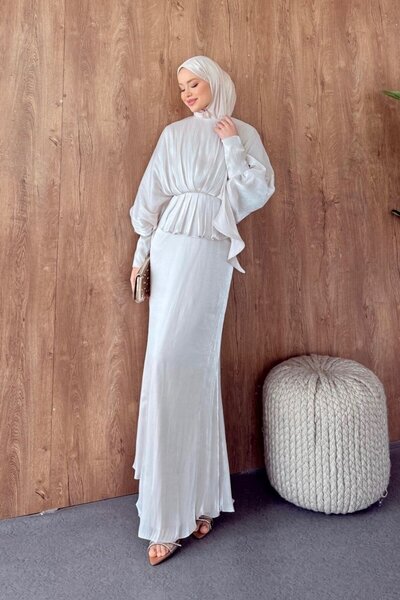 Şulemoda Giyim Janjan Yarasa Evening Dress Stone