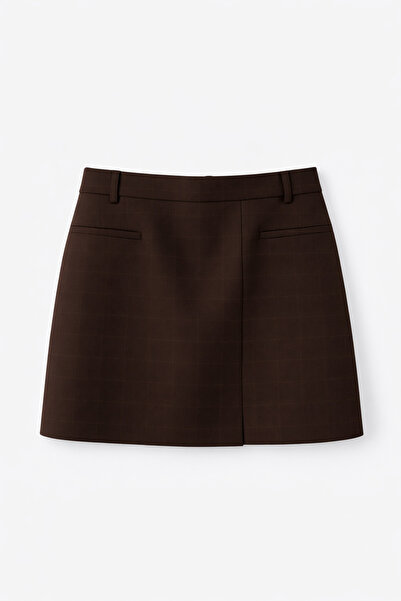 HAZELANNA Silik ecosez li Acı Kahve fustă pantalon scurtă