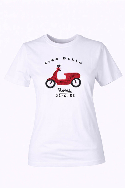 trender 26YDT1000012 تي شيرت نسائي أبيض بياقة دائرية من Ciao Bella