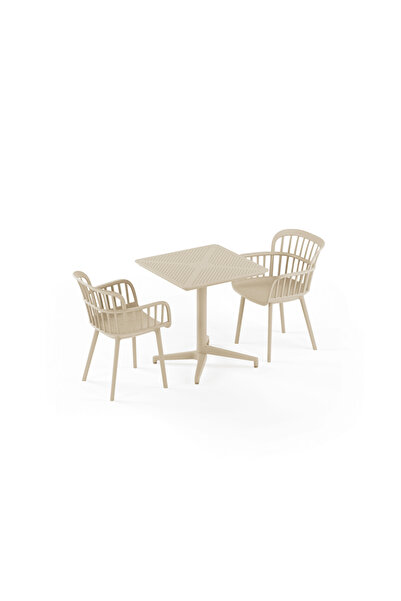 Tilia 2 Kişilik Polipropilen Masa Takımı Bej (Moon Katlanır Masa 70X70 cm + E...