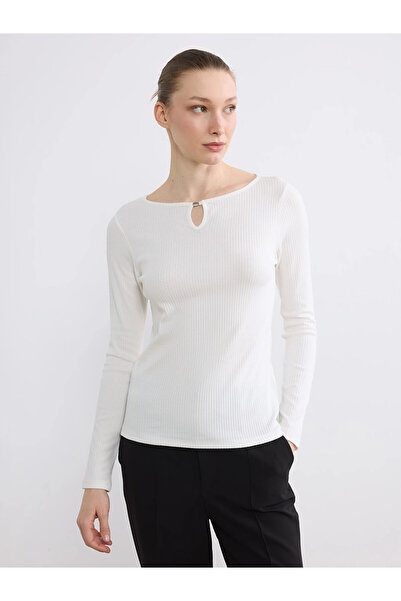 LC Waikiki LCW EVERYDAY Εκρού Γυναικείο Κορμάκι με λαιμόκοψη ποδηλάτου