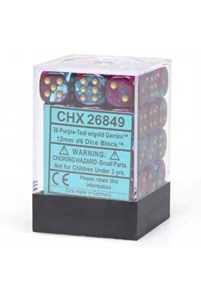Chessex Gemini 12mm d6 Dice Blocks with pips Dice Blocks (36 Dice) - Purple-T...