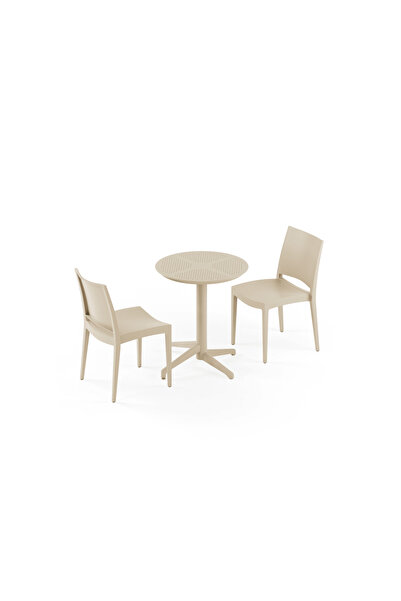 Tilia 2 Kişilik Polipropilen Masa Takımı Bej (Moon Katlanır Masa Ø60 cm + Spe...