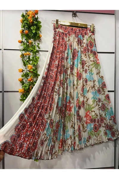 edu collection Patterned Chiffon Bell Skirt with Lining