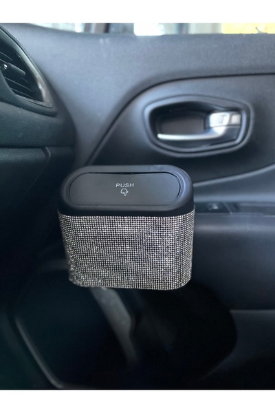 Zey Desing سلة قمامة مرصعة بالحجارة داخل السيارة