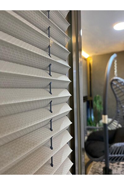 Saule Plise Perde(DESENLİ GRİ) Kolay Yapışkanlı Montaj Katlanabilir Cam Balko...