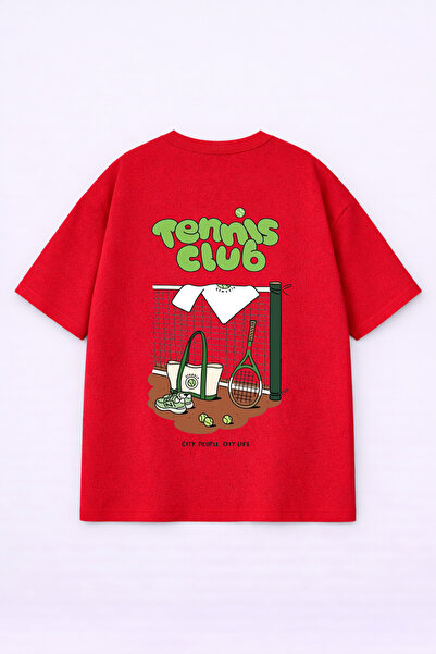 VODEXA Μπλουζάκι Unisex TENNİS CLUB με στάμπα, 100% βαμβακερό, Oversize, Άνετ...